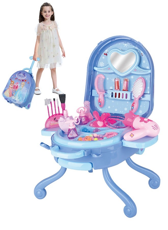 Momore 31 Pcs Makeup Kit Set for Girls, 3-in-1 Makeup Table Dressing Suitcase, Pretend Play Travel Beauty Kit - Image 3