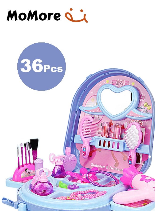 Momore 31 Pcs Makeup Kit Set for Girls, 3-in-1 Makeup Table Dressing Suitcase, Pretend Play Travel Beauty Kit - Image 5