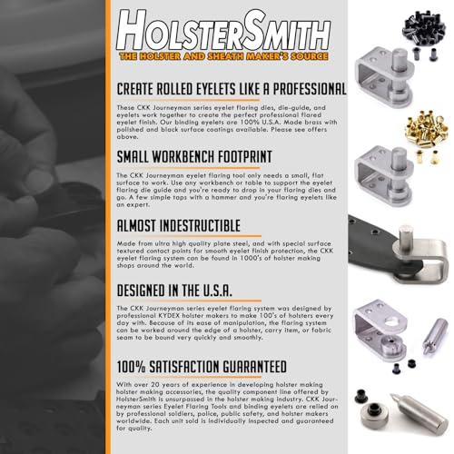 HolsterSmith Eyelet Setting Tool & (10) Eyelet Combo - (1) [#8 Eyelet Setting Tool (1/4 in.)] + (10) [#8-9 Black Eyelets (1/4 in.)] - for KYDEX Holster Making, Sewing, Canvas, Tent Making - Image 3