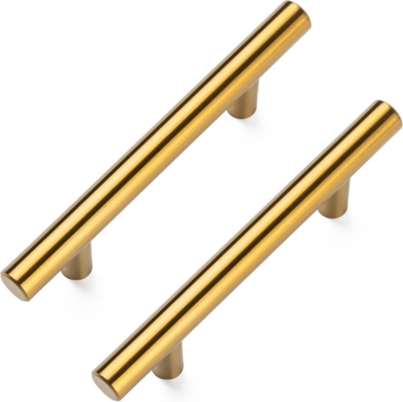 Aegero 10 Pack Cabinet Pulls Brushed Brass Stainless Cabinet Handles, for Kitchen and Bathroom Cabinets, 5 Inch Length, 3 Inch Hole Center - Image 1