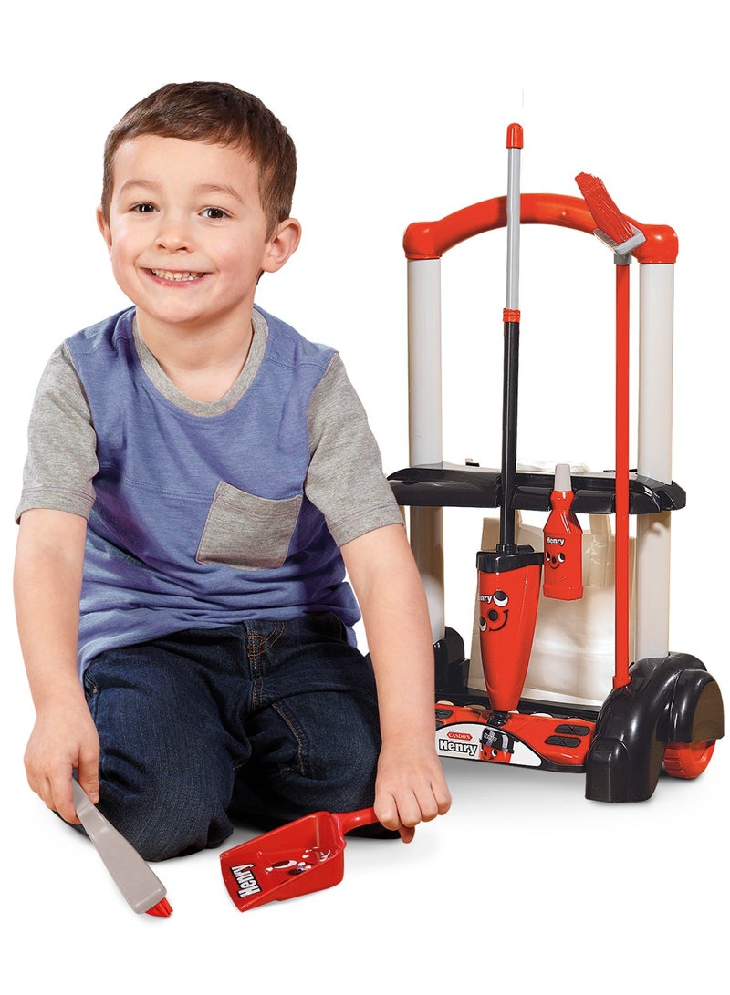 Casdon - Henry Cleaning Trolley: Red toy playset with cleaning tools. Ages 3+ - Image 3