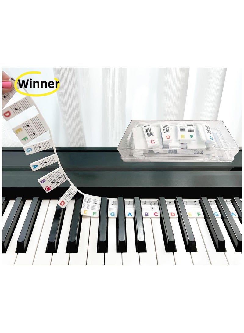 Winner Silicone Piano Keyboard Note Labels 88-Key Full Size  Removable Reusable Includes Storage Bag, No Stickers Needed (88 Keys Colored with Bag, 88 Keys) - Image 1