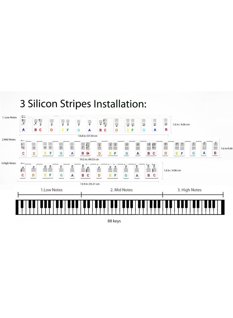 Winner Silicone Piano Keyboard Note Labels 88-Key Full Size  Removable Reusable Includes Storage Bag, No Stickers Needed (88 Keys Colored with Bag, 88 Keys) - Image 2