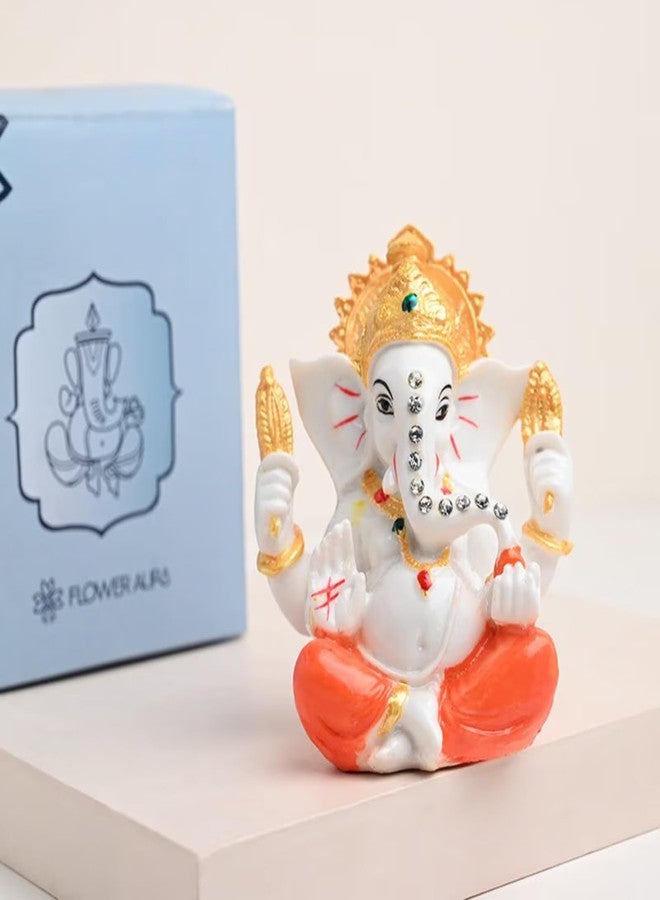 Floweraura تمثال غانيشا ثلاثي الأبعاد مصنوع يدويًا من الراتنج من فلاور أورا، مثالي لتزيين معبد المنزل، أو كهدية في مناسبات غانيشا تشاتورثي، أو ديوالي، أو كهدية دينية، أو كهدية مباركة، أو كهدية عيد ميلاد (توصيل في نفس اليوم). - Image 1