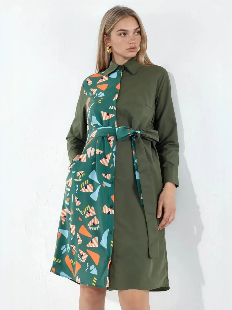 Jennyfer Printed Mini Shirt Dress With Tie Detail