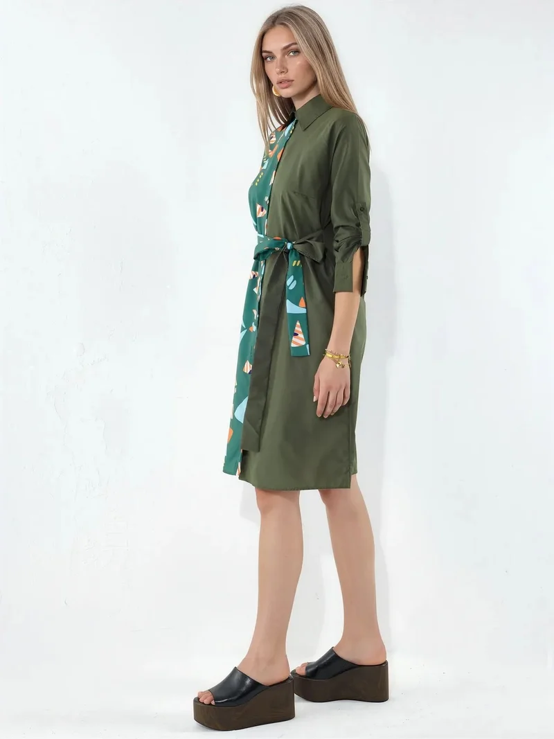 Jennyfer Printed Mini Shirt Dress With Tie Detail