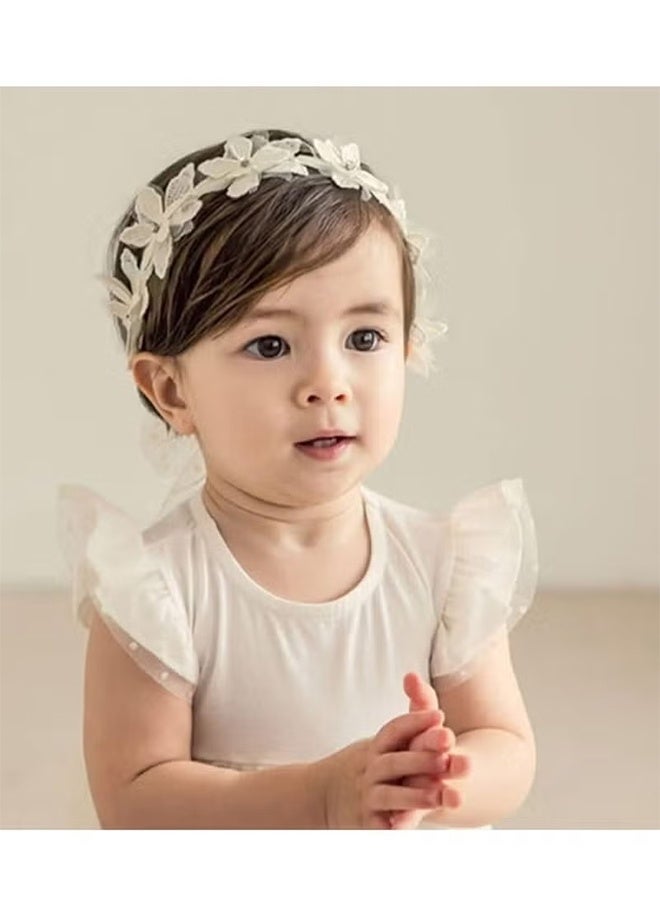 جيفت عصابة رأس أنيقة بفيونكة للبنات الصغيرات، أربطة شعر ناعمة من الدانتيل مزينة بالورود، إكسسوارات شعر للأطفال الصغار - Image 2