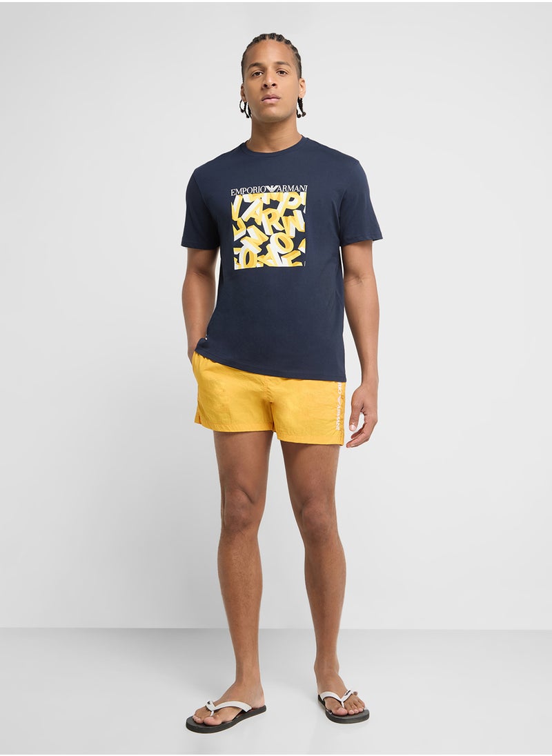 EMPORIO ARMANI - Beachwear Logo  Drawstring Shorts - Image 1