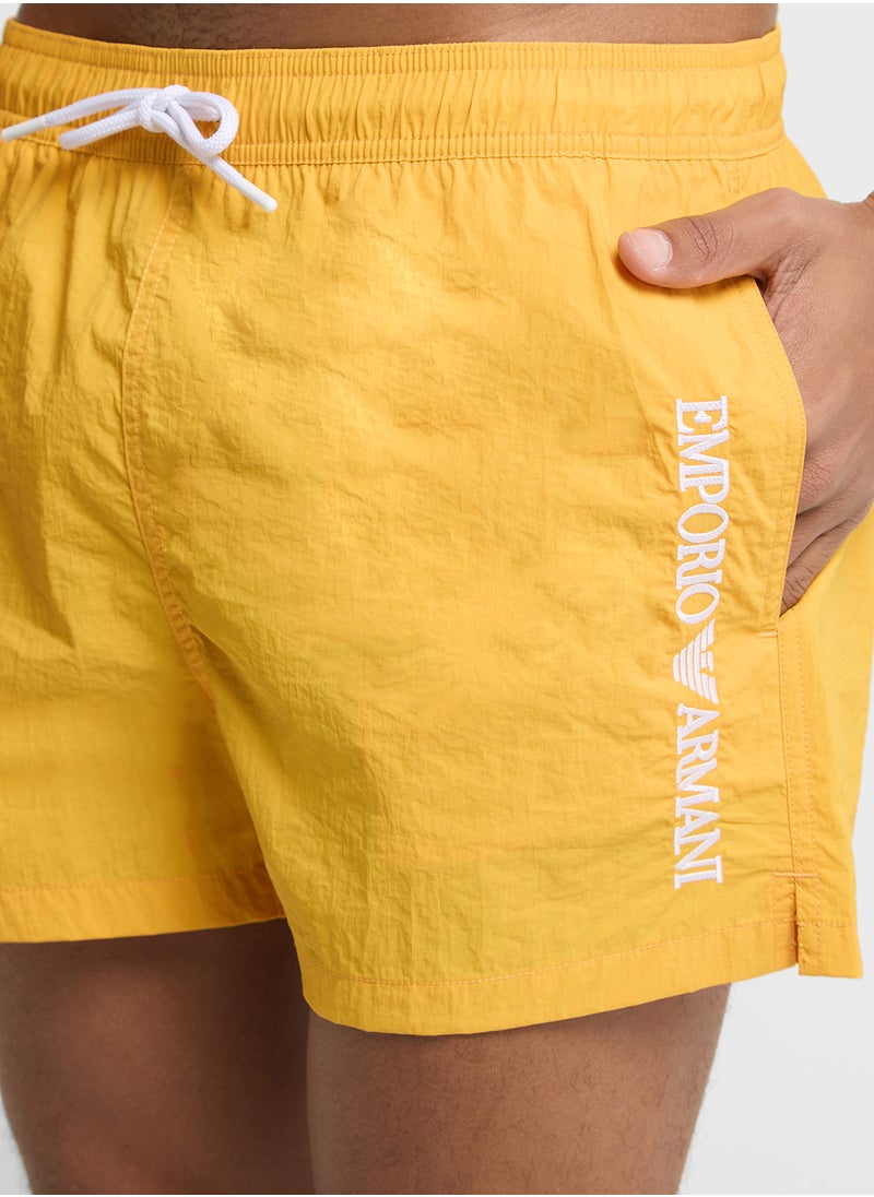 EMPORIO ARMANI - Beachwear Logo  Drawstring Shorts - Image 1