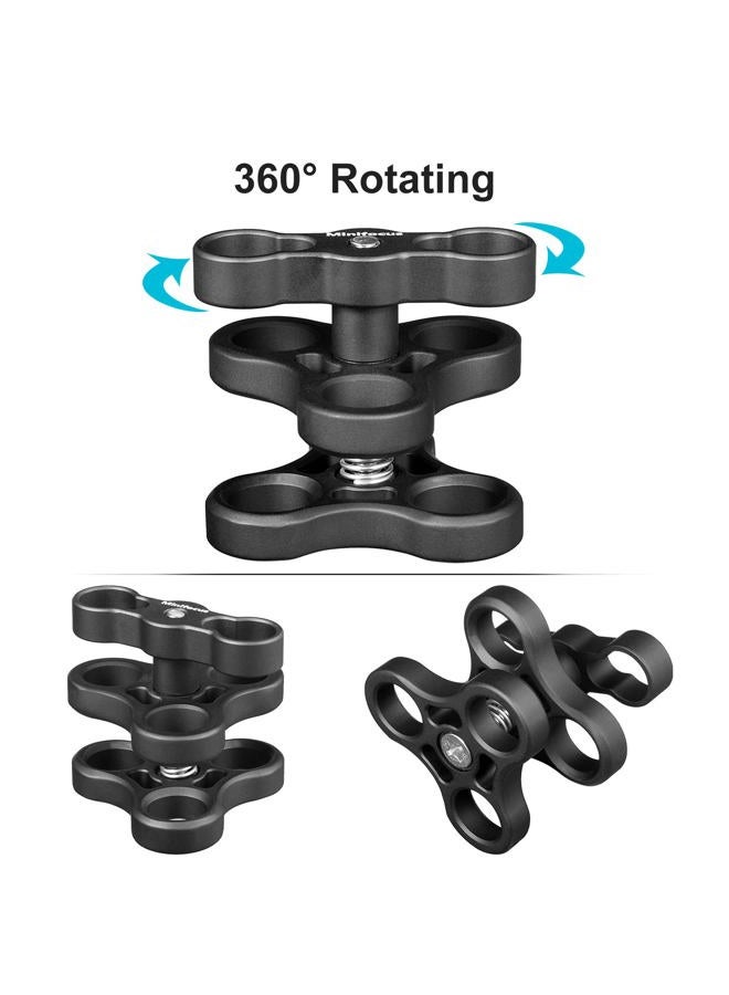 MINIFOCUS 2 قطع 1 بوصة مشبك كروي ثلاثي الثقوب من الألمنيوم لنظام أذرع الإضاءة تحت الماء، كاميرا الغوص الفوتوغرافية، مشبك 360° لكاميرا GoPro، نظام أذرع المصباح اليدوي - Image 5