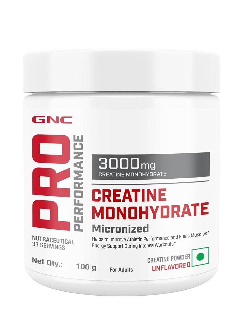 جي إن سي GNC Pro Performance Pure Micronized Creatine Monohydrate | 100 جم | 33 وجبة | فوري | يغذي العضلات | يزيد من كتلة العضلات | سريع الامتصاص | تم اختباره في المختبر | بدون نكهة | يعزز الأداء الرياضي | مستورد - Image 1