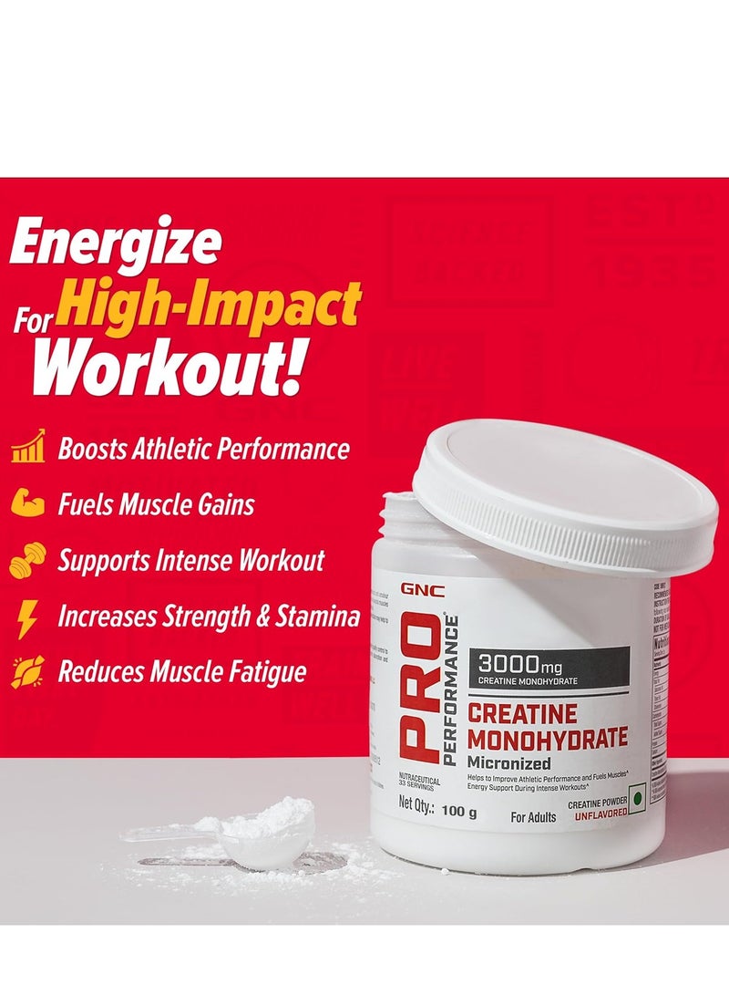 جي إن سي GNC Pro Performance Pure Micronized Creatine Monohydrate | 100 جم | 33 وجبة | فوري | يغذي العضلات | يزيد من كتلة العضلات | سريع الامتصاص | تم اختباره في المختبر | بدون نكهة | يعزز الأداء الرياضي | مستورد - Image 3