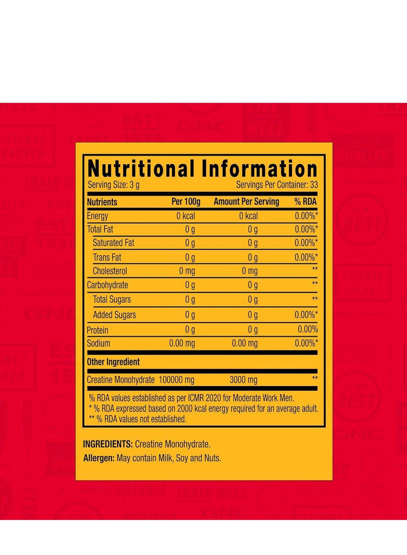 جي إن سي GNC Pro Performance Pure Micronized Creatine Monohydrate | 100 جم | 33 وجبة | فوري | يغذي العضلات | يزيد من كتلة العضلات | سريع الامتصاص | تم اختباره في المختبر | بدون نكهة | يعزز الأداء الرياضي | مستورد - Image 4