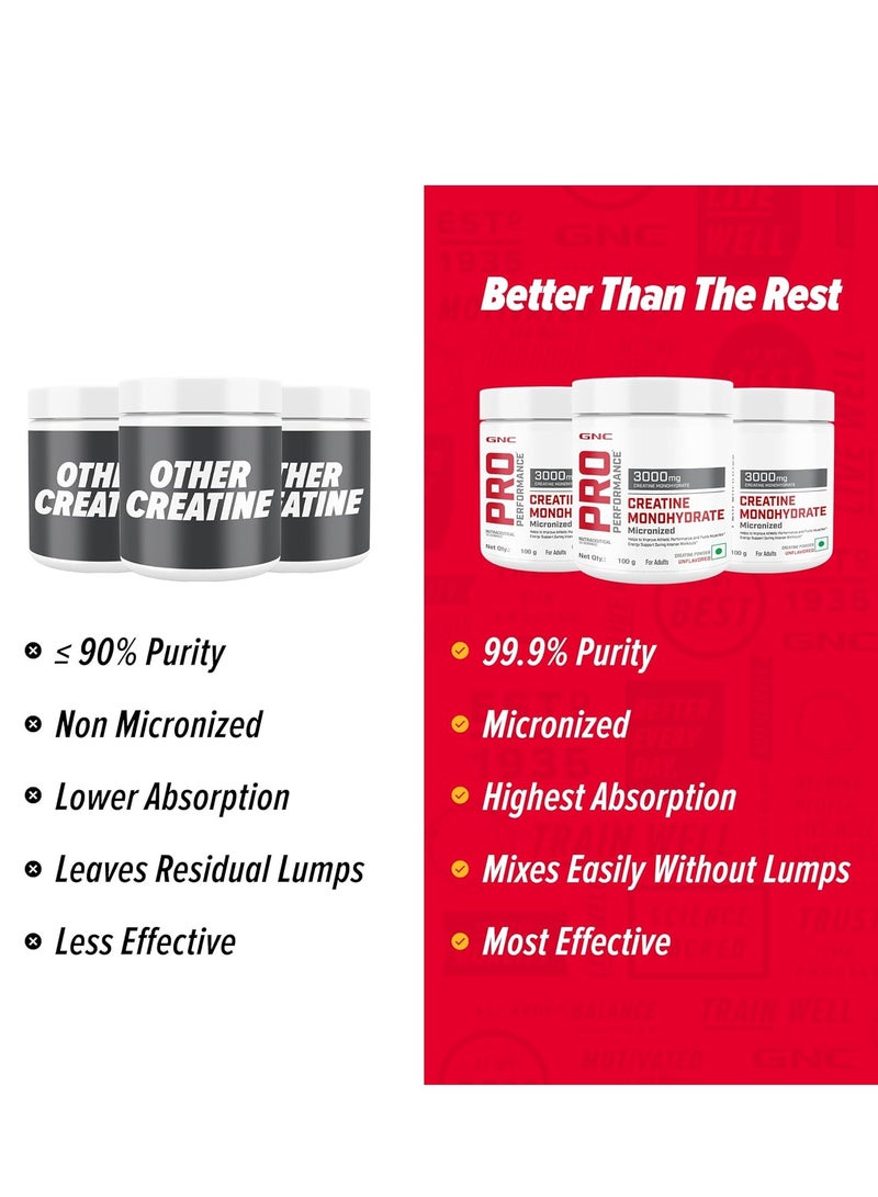 جي إن سي GNC Pro Performance Pure Micronized Creatine Monohydrate | 100 جم | 33 وجبة | فوري | يغذي العضلات | يزيد من كتلة العضلات | سريع الامتصاص | تم اختباره في المختبر | بدون نكهة | يعزز الأداء الرياضي | مستورد - Image 5