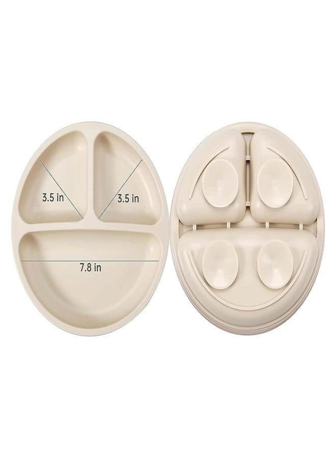 PandaEar 3 Pack Toddler Plates, Divided Suction Silicone Baby and Toddler Plates,Non-Slip - Dishwasher and Microwave Safe (Brown Tea Flax) - Image 3