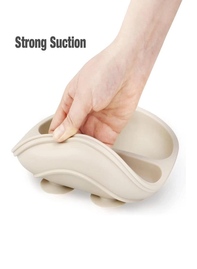 PandaEar 3 Pack Toddler Plates, Divided Suction Silicone Baby and Toddler Plates,Non-Slip - Dishwasher and Microwave Safe (Brown Tea Flax) - Image 4