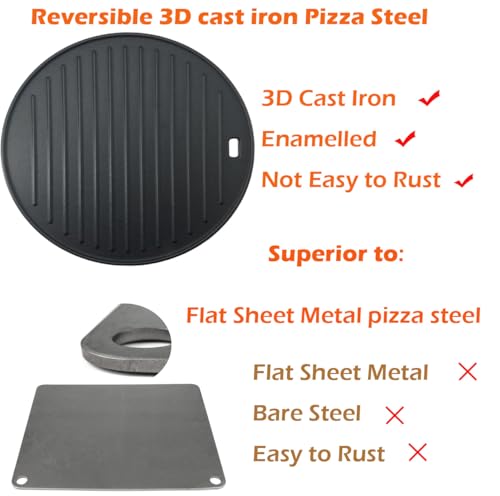GRILLJOB Round Pizza Steel 12" - Reversible 3D Cast Creates Gorgeous Crusts, Enamelled Cast Iron Pizza Baking Stone For Oven, Round Griddle, Speed & Even Heating Baking Steel Griddle - Image 4