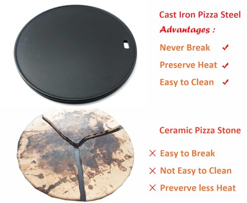 GRILLJOB Round Pizza Steel 12" - Reversible 3D Cast Creates Gorgeous Crusts, Enamelled Cast Iron Pizza Baking Stone For Oven, Round Griddle, Speed & Even Heating Baking Steel Griddle - Image 5