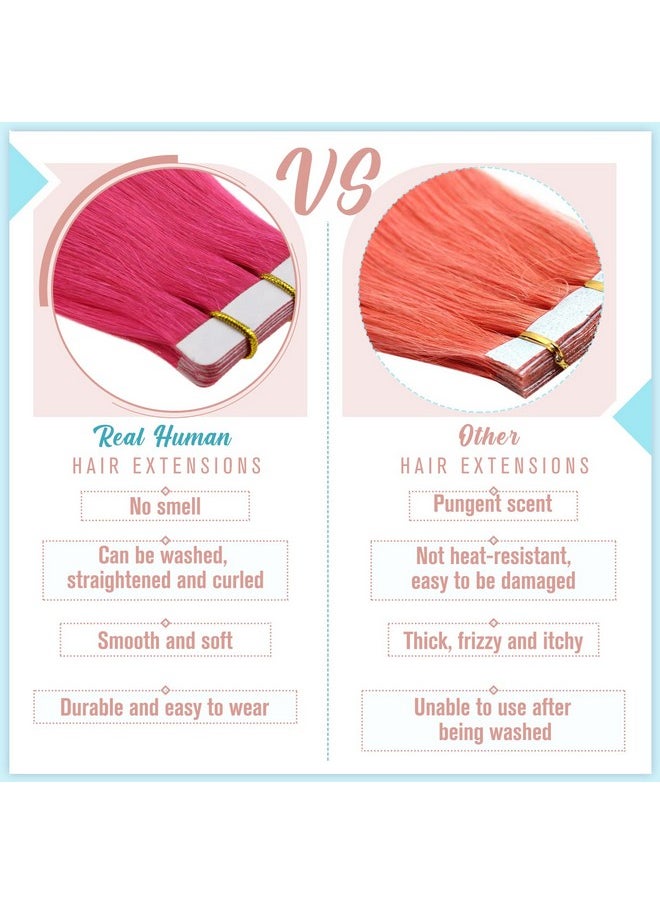 RUNATURE - Unature 20 Inch Tape In Hair Extensions Human Hair Hot Pink For Long Hair Double Sided Pu Tape In Remy Hair Extensions Colored Hot Pink Tape In Extensions Real Human Hair Invisible 25G 10Pcs - Image 1
