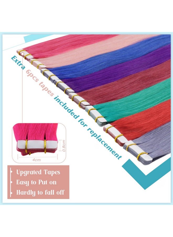 RUNATURE - Unature 20 Inch Tape In Hair Extensions Human Hair Hot Pink For Long Hair Double Sided Pu Tape In Remy Hair Extensions Colored Hot Pink Tape In Extensions Real Human Hair Invisible 25G 10Pcs - Image 1
