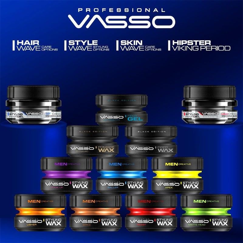Vasso شمع الشعر الديناميكي فاسو | معجون غير لامع قائم على الماء | إصدار أسود مظهر غير لامع بوميد شمع تصفيف - ديناميك 150 مل - Image 3