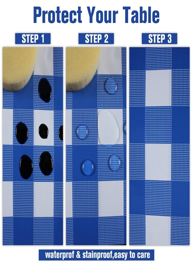 Kesfey 3 Packs Bule and White Checkered Tablecloths 54 x 108 Inches Disposable Plastic Gingham Tablecovers Waterproof Rectangle Picnic Party Table Covers for Birthday Party Supplies Christmas - Image 3