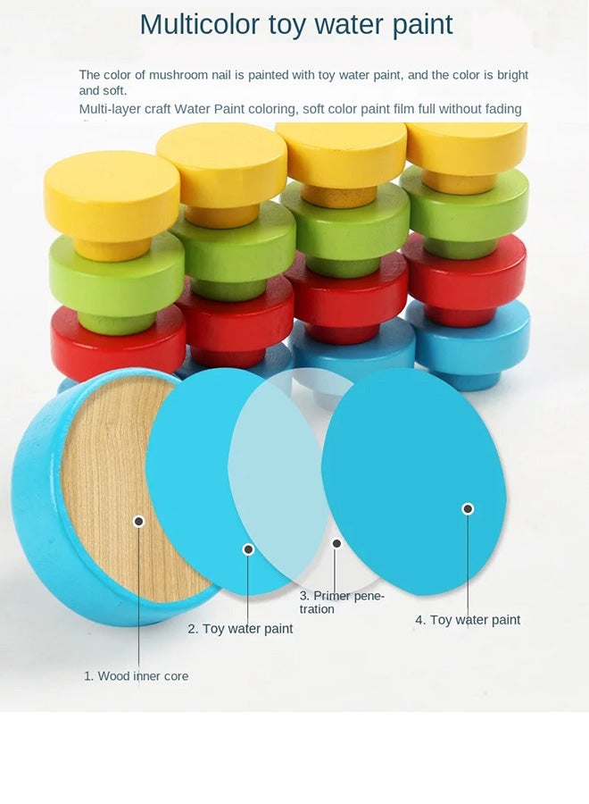 شبيلي لعبة تركيب خشبية تعليمية للأطفال مجموعة مسامير الفطر الكبيرة لتعزيز التنسيق بين اليد والعين والإبداع مناسبة للأولاد والبنات من عمر 3 سنوات فما فوق مادة آمنة للتعلم المبكر وتطوير الذكاء هدية عيد ميلاد مثالية - Image 4