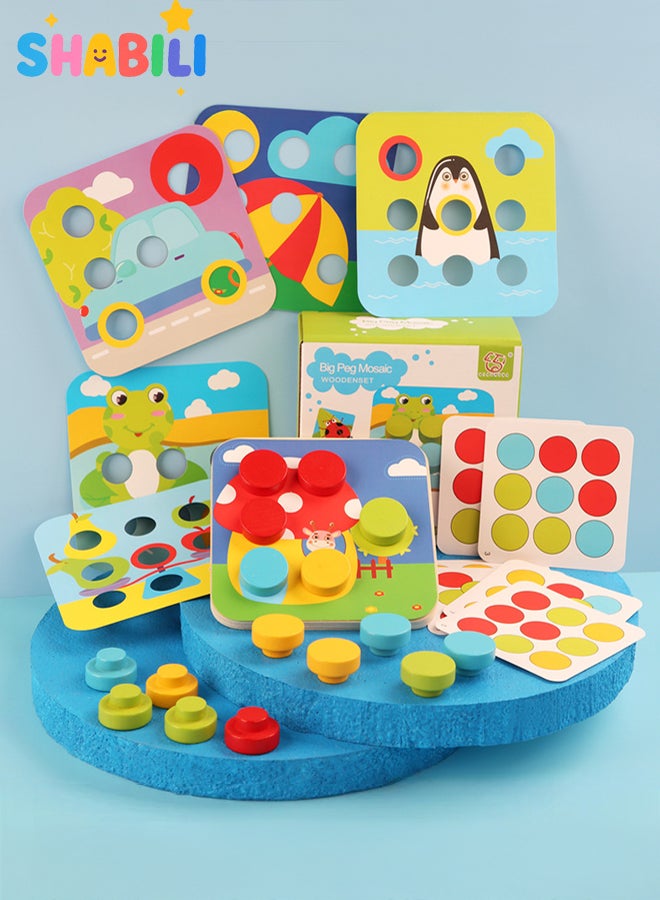 شبيلي لعبة تركيب خشبية تعليمية للأطفال مجموعة مسامير الفطر الكبيرة لتعزيز التنسيق بين اليد والعين والإبداع مناسبة للأولاد والبنات من عمر 3 سنوات فما فوق مادة آمنة للتعلم المبكر وتطوير الذكاء هدية عيد ميلاد مثالية - Image 1