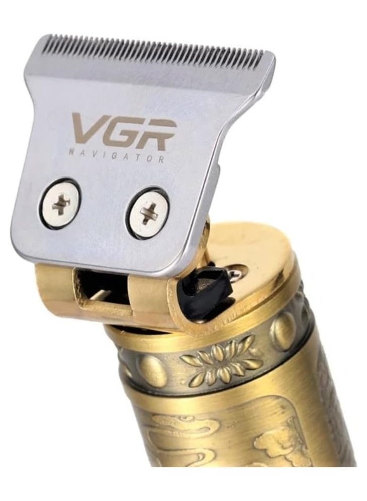 VGR V-085 Professional Hair Trimmer – Vintage Gold Metal Body, T-Blade Zero Gapped, Cordless & Rechargeable, 300 Mins Runtime. gold - Image 3