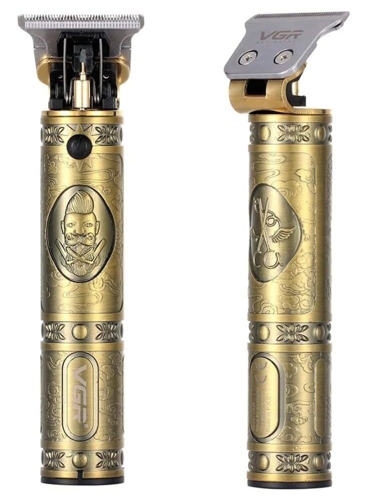 VGR V-085 Professional Hair Trimmer – Vintage Gold Metal Body, T-Blade Zero Gapped, Cordless & Rechargeable, 300 Mins Runtime. gold - Image 1