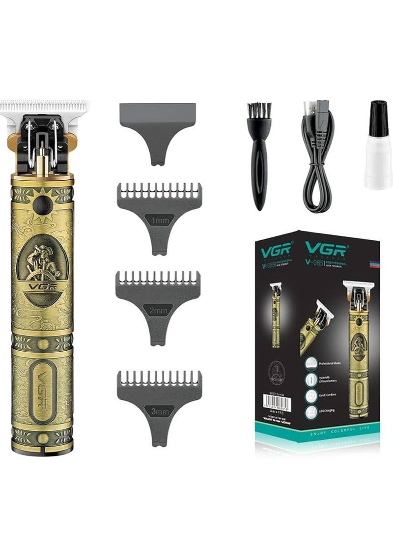 VGR V-085 Professional Hair Trimmer – Vintage Gold Metal Body, T-Blade Zero Gapped, Cordless & Rechargeable, 300 Mins Runtime. gold - Image 5
