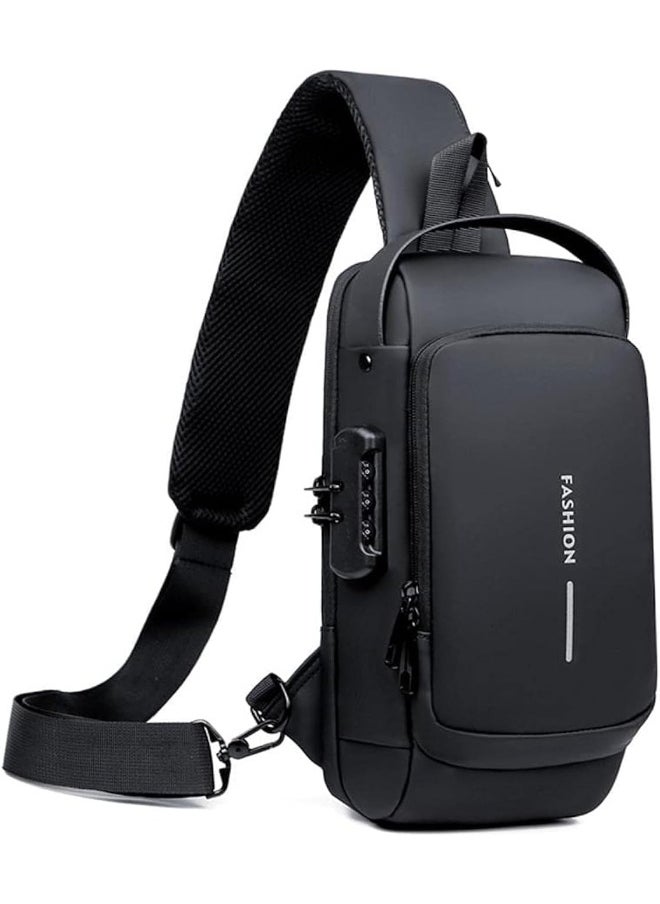 Generic Anti theft Crossbody Sling bag, Shoulder Backpack, Lightweight Chest Daypack with USB Charging Port, Fit for 9.7'' iPad, black  - Image 1
