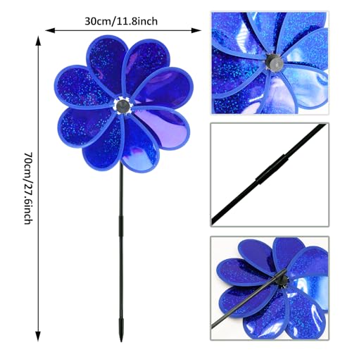 timecity 4PCS Flower Wind Spinner Sparkly Lawn Pinwheel 118 inch Colorful Rainbow Garden Windmill for Garden Party Outdoor Yard Decor - Image 3