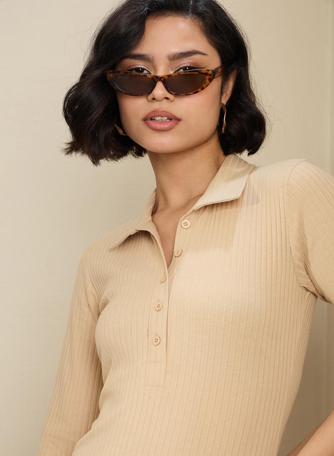 ساسافراس فستان ميدي بياقة بولو - Image 4