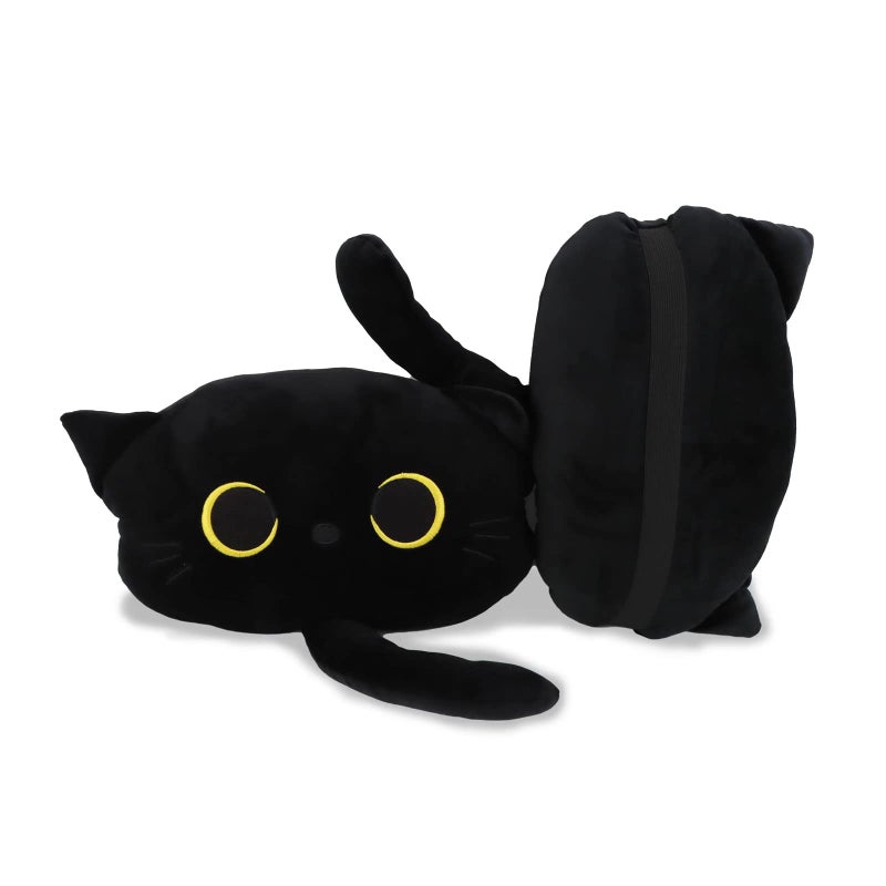 EVOLVEOVER Black Cat Car Headrest Pillow Neck Support Plush Cushion for Driving Seat 2 pcs