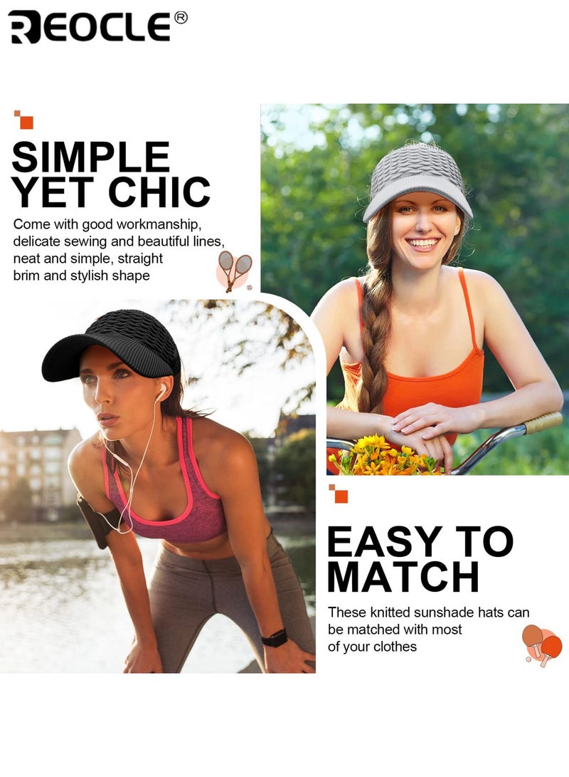 REOCLE Women's Sun Visor Hat UV Protection Summer Headwear Foldable Sun Hat Comfortable and Breathable Cap Straw Knit Empty Top Cap for Outdoor Beach Travel - Image 5