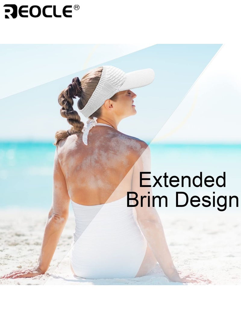 REOCLE Women's Sun Visor Hat UV Protection Summer Headwear Foldable Sun Hat Comfortable and Breathable Cap Straw Knit Empty Top Cap for Outdoor Beach Travel - Image 4