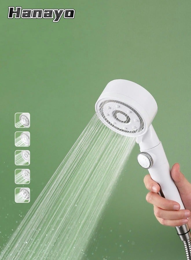 Hanayo High Pressure Shower Head Water Saving Shower Head With PP Cotton Filter Shower 5 Jet Types for Bathing Modern Handheld Shower Head (White) - Image 1