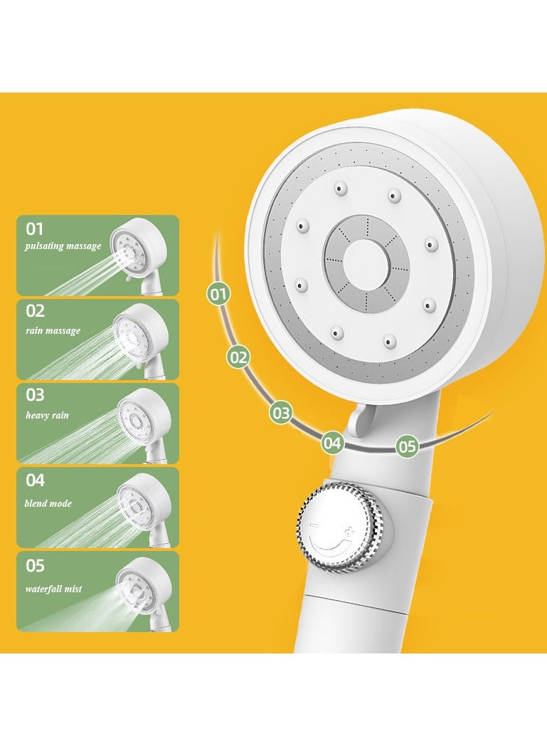 Hanayo High Pressure Shower Head Water Saving Shower Head With PP Cotton Filter Shower 5 Jet Types for Bathing Modern Handheld Shower Head (White) - Image 5