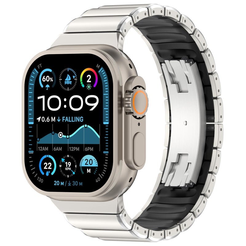 For Apple Watch 46mm / 49mm / 45mm / 44mm Folding Buckle One Bead Silicone Titanium Alloy Watch Band(Titanium Black)