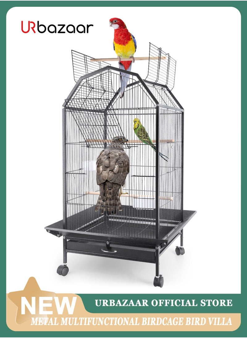 URbazaar Large Metal Bird Flight Cage, Spacious Parrot Cage with Removable Tray - Multifunctional Aviary with wheels for Convenient Bird Care & Breeding  - Image 1