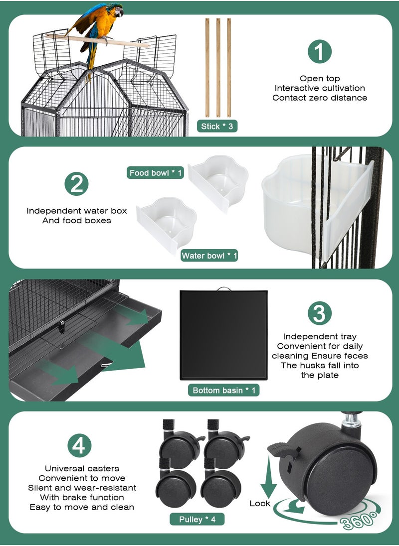URbazaar Large Metal Bird Flight Cage, Spacious Parrot Cage with Removable Tray - Multifunctional Aviary with wheels for Convenient Bird Care & Breeding  - Image 3