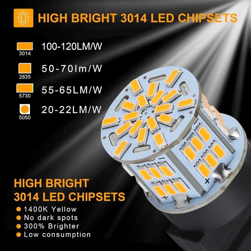 iFunyLED 4PCS 3157 LED Bulb Turn Signal Light 12V-24V Super Bright 3156 3056 3057 3047 4157 LED Replacement Light Kit Set for Car Tail Brake Turn Signal Blinker Lights - Amber Yellow - Image 2
