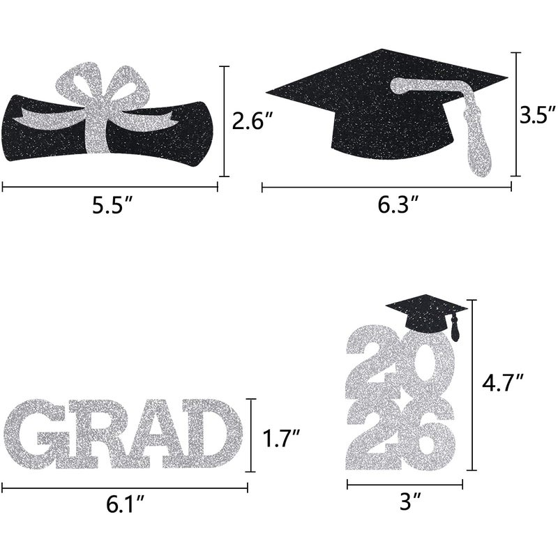 Matt Time Silver Grad Centerpiece Sticks Class of Party Decor Black Cap Toppers Graduation Arrangement Supplies 16 Pieces - Image 3