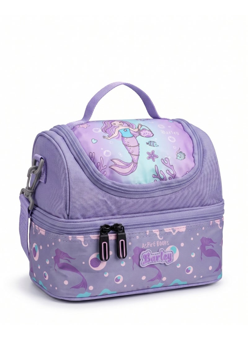 IKOLA Mermaid Double Decker Lunch Bag for Kids – Insulated School Lunch Bag with Dual Compartments & Adjustable Shoulder Strap, Purple