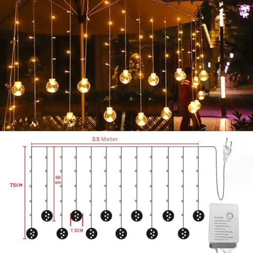 One94Store 12 Wish Ball Curtain LED String Lights – Pack of 1, 3 Meter Warm White Curtain Light with 108 LEDs & 8 Flash Modes for Window, Room, Diwali & Festival Decoration - Image 3