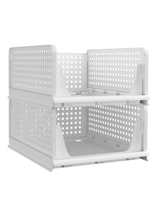 Stackable Plastic Storage Basket-Foldable Closet Organizers Storage Bins 2 Pack-Drawer Shelf Storage Container for Wardrobe Cupboard Kitchen Bathroom Office (2 Pack-L) - pzsku/ZE1DC8CB133E61132315BZ/45/1746394187/520880eb-78e8-41fb-b2f7-790a372c37c7