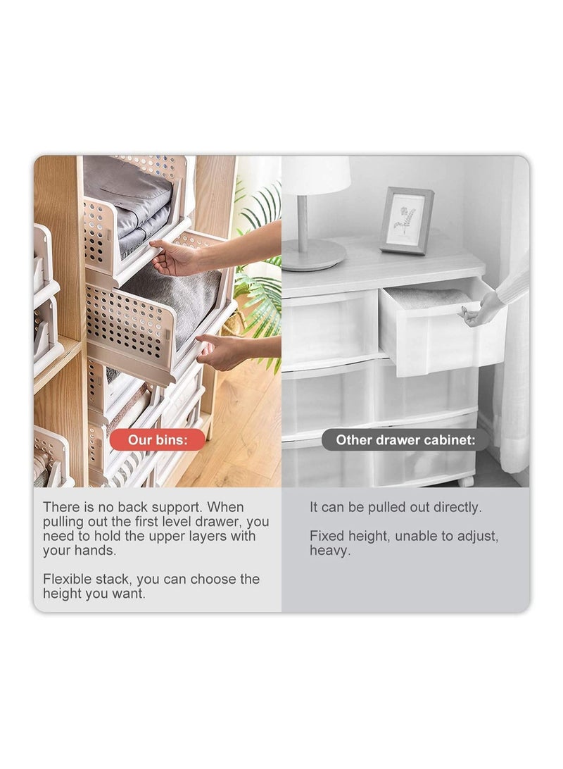 Stackable Plastic Storage Basket-Foldable Closet Organizers Storage Bins 2 Pack-Drawer Shelf Storage Container for Wardrobe Cupboard Kitchen Bathroom Office (2 Pack-L)