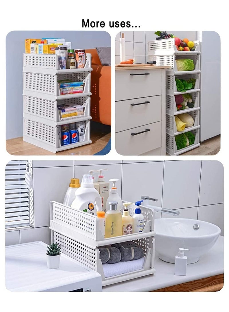 Stackable Plastic Storage Basket-Foldable Closet Organizers Storage Bins 2 Pack-Drawer Shelf Storage Container for Wardrobe Cupboard Kitchen Bathroom Office (2 Pack-L)