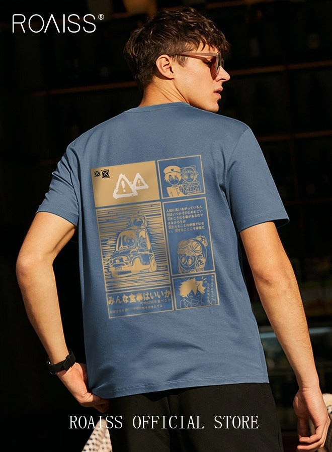 roaiss Man's T-shirt Loose Version Pure cotton Causal and Trendy Versatile Pattern Printing Short Sleeves - Image 1
